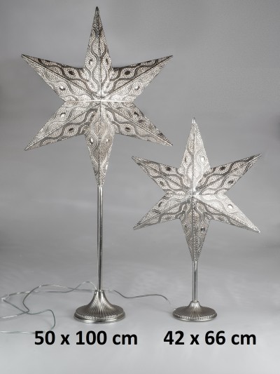 Deko Lampe Stern Metall Silber 100 cm auf Fuß
