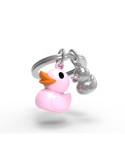 Schlüsselanhänger Ente, Pink/Orange/Chromfarben