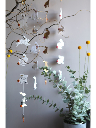 Hasen Girlande "Hoppel" Braun-Gold mit buntem Puschel