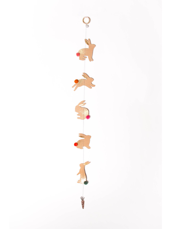 Hasen Girlande "Hoppel" Braun-Gold mit buntem Puschel