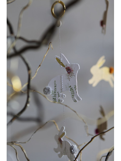 Hasen Girlande "Hoppel" Blumenwiese mit rosa Puschel