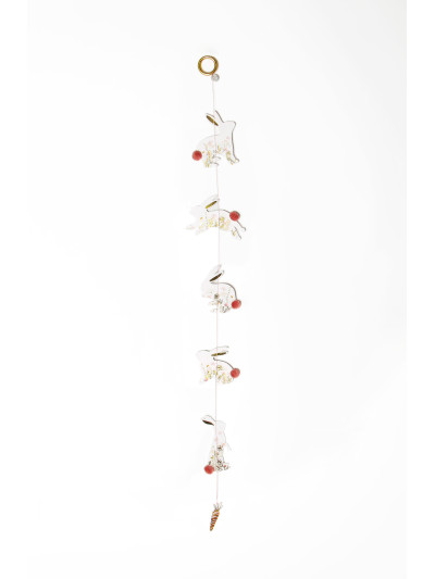 Hasen Girlande "Hoppel" Blumenwiese mit rosa Puschel