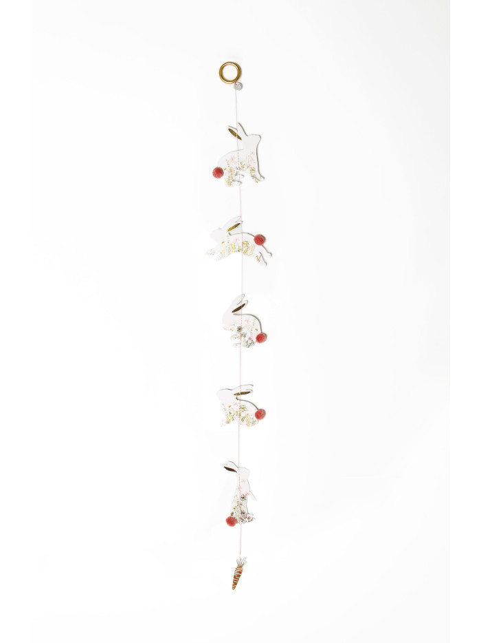 Hasen Girlande "Hoppel" Blumenwiese mit rosa Puschel