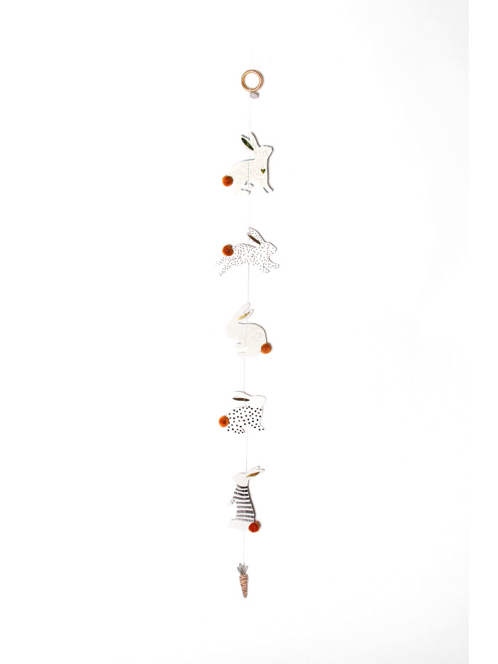 Hasen Girlande "Hoppel" schwarz-weiß mit orangem Puschel