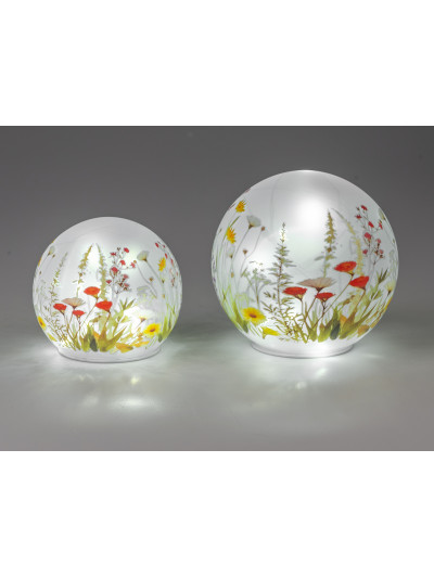 LED Deko Licht Blumenwiese 20cm Glas Zylinder auf Holzfuß mit Timer