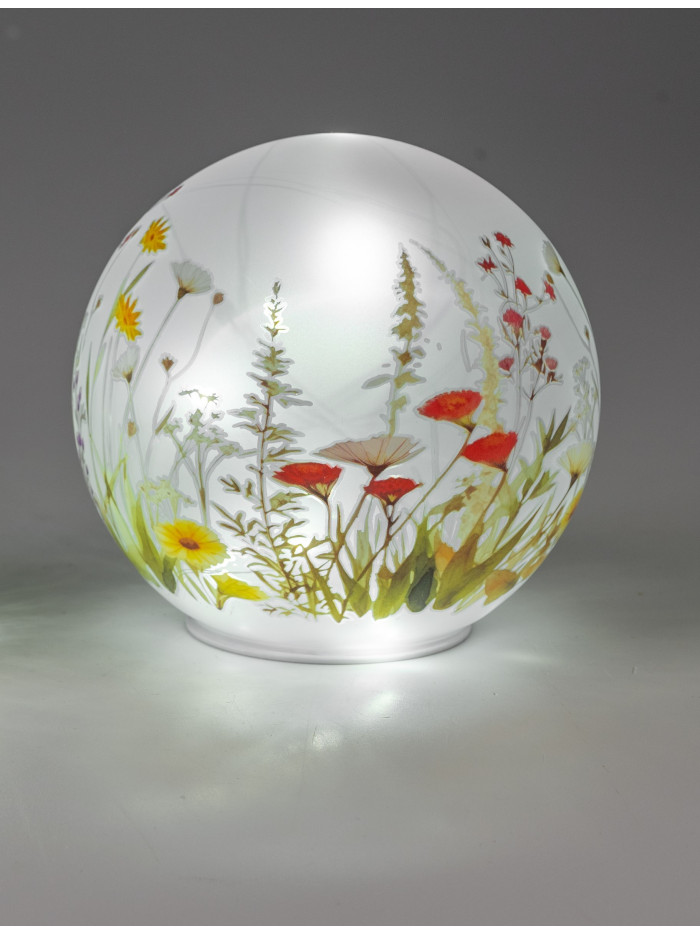 LED Deko Licht Blumenwiese 15cm Glaskugel mit Timer