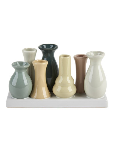 Vase für 7 Blumen auf Sockel, 20x10cm Keramik, Multi