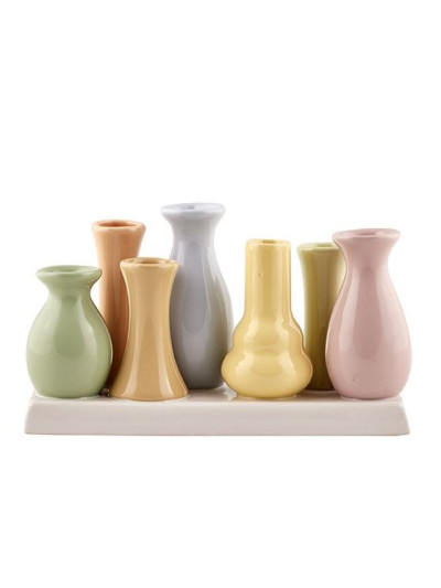 Vase für 7 Blumen auf Sockel, 20x10cm Keramik, Multi