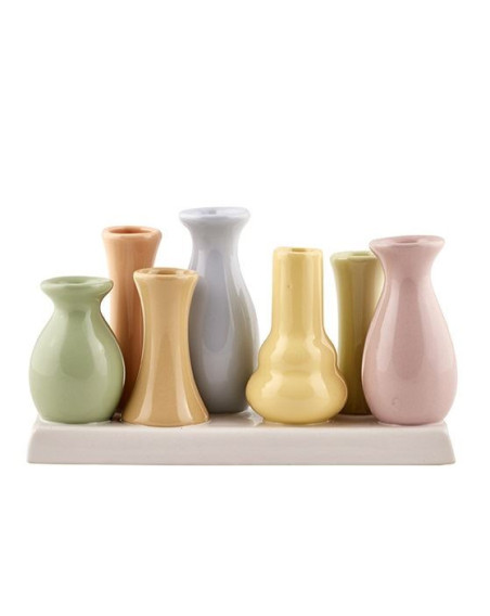 Vase für 7 Blumen auf Sockel, 20x10cm Keramik, Multi