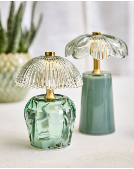 LED Lampe Blume Grün 18x11cm aus Glas mit Timer