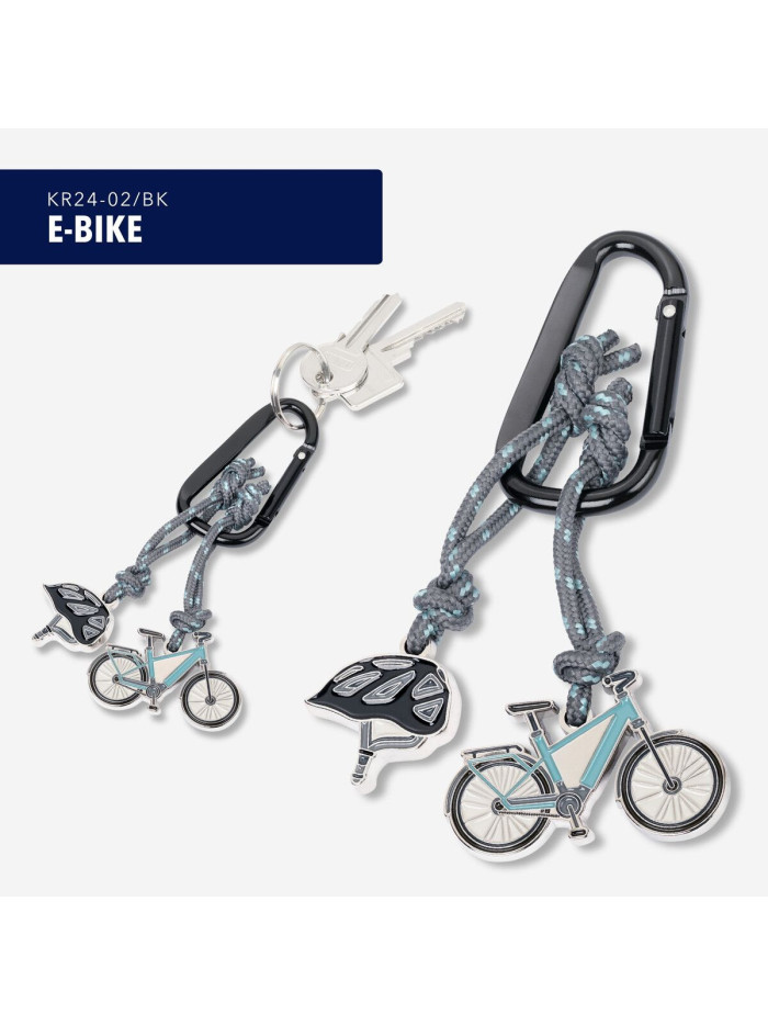 Schlüsselanhänger E-Bike, Fahrrad und Helm mit Karabiner