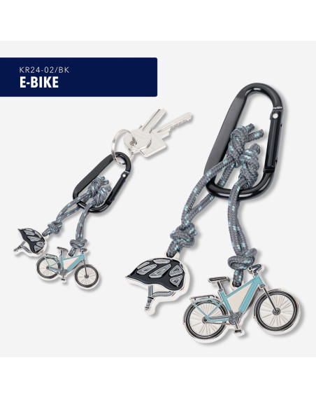 Schlüsselanhänger E-Bike, Fahrrad und Helm mit Karabiner