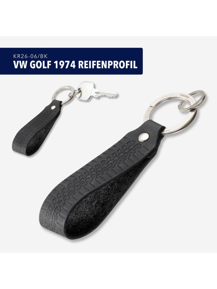 Schlüsselanhänger Reifenprofil VW Golf 1974 mit Lederschlaufe