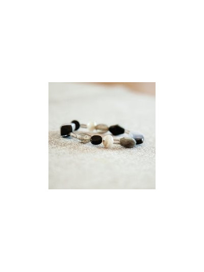 Armband Echte Glasperlen, Schwarz-Grau Majoie Gummizug