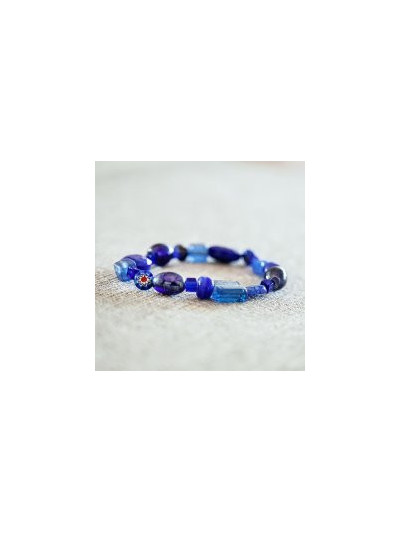 Armband Echte Glasperlen, Blau Majoie Gummizug