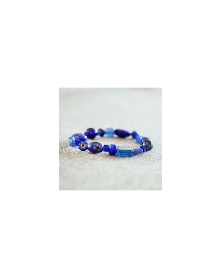 Armband Echte Glasperlen, Blau Majoie Gummizug