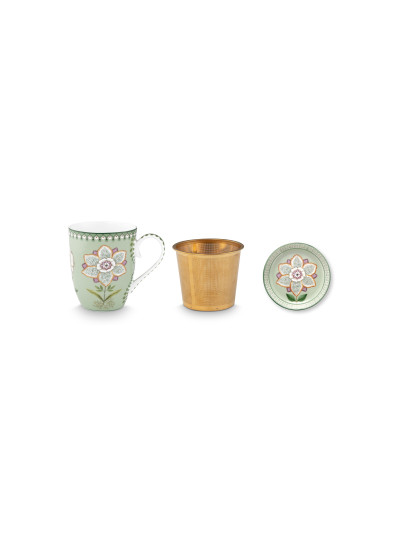 Tea for One Teebecher mit Teesieb 3er Set Lily & Lotus Light Green 350ml