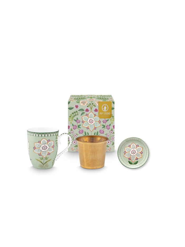 Tea for One Teebecher mit Teesieb 3er Set Lily & Lotus Light Green 350ml