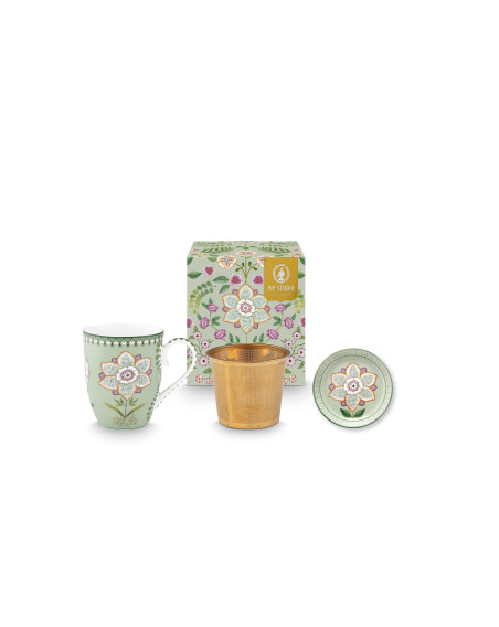 Tea for One Teebecher mit Teesieb 3er Set Lily & Lotus Light Green 350ml