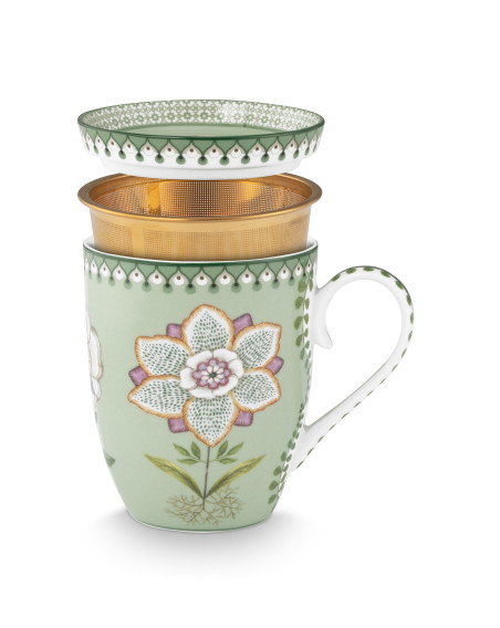 Tea for One Teebecher mit Teesieb 3er Set Lily & Lotus Light Green 350ml