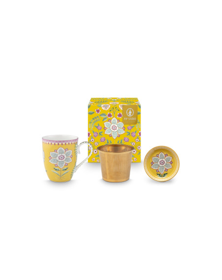 Tea for One Teebecher mit Teesieb 3er Set Lily & Lotus Yellow 350ml