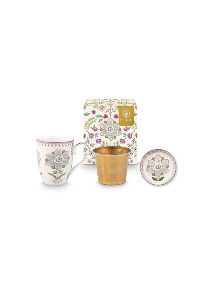 Tea for One Teebecher mit Teesieb 3er Set Lily & Lotus Off White Lilac  350ml
