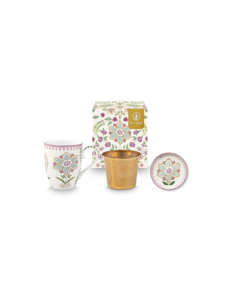 Tea for One Teebecher mit Teesieb 3er Set Lily & Lotus Off White Lilac  350ml