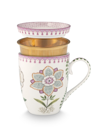 Tea for One Teebecher mit Teesieb 3er Set Lily & Lotus Off White Lilac  350ml