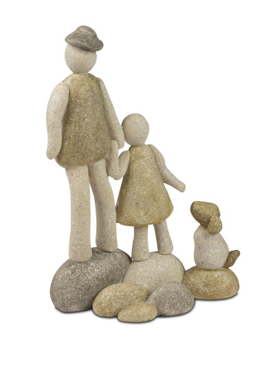 Deko Figur Steinmännchen Skulptur Mann-Kind-Hund 16cm