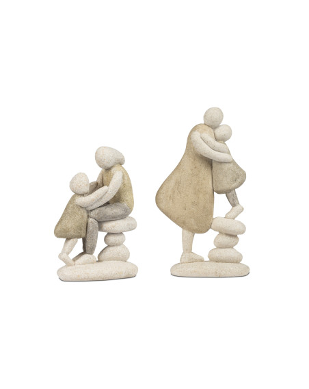 Deko Figur Steinmännchen Skulptur Mann-Kind-Hund 16cm