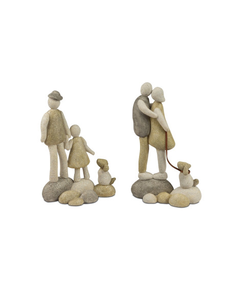 Deko Figur Steinmännchen Skulptur Paar mit Hund 16cm