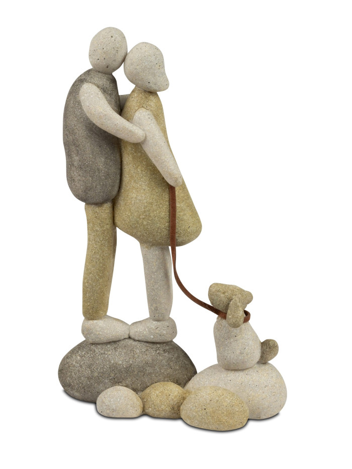 Deko Figur Steinmännchen Skulptur Paar mit Hund 16cm