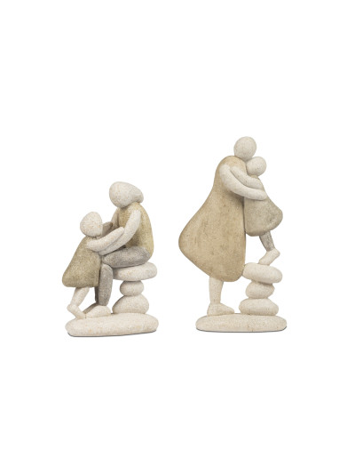 Deko Figur Steinmännchen Skulptur Mann mit Kind 14cm