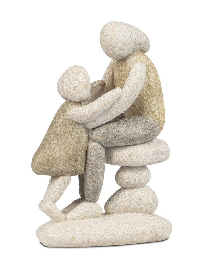 Deko Figur Steinmännchen Skulptur Mann mit Kind 14cm