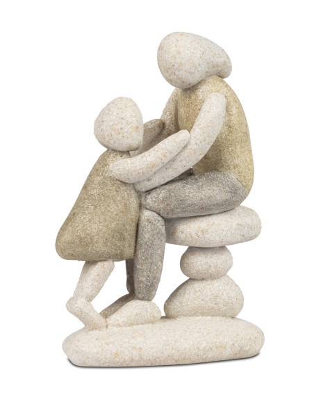Deko Figur Steinmännchen Skulptur Mann mit Kind 14cm