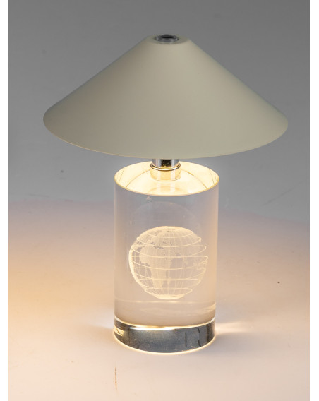 LED Tischlampe 16cm Schwarz, Globus Gravur, Glas mit Touch Dimmer