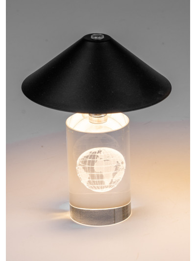 LED Tischlampe mit Globus Gravur aus Glas, Creme mit Touch Dimmer 16cm