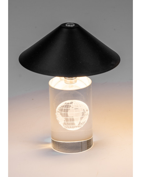 LED Tischlampe 16cm creme, Globus Gravur, Glas mit Touch Dimmer