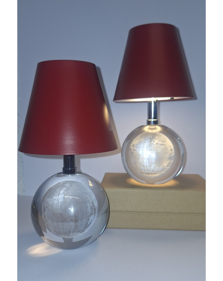 LED Tischlampe mit Globus Gravur aus Glas, schwarz mit Touch Dimmer 18cm