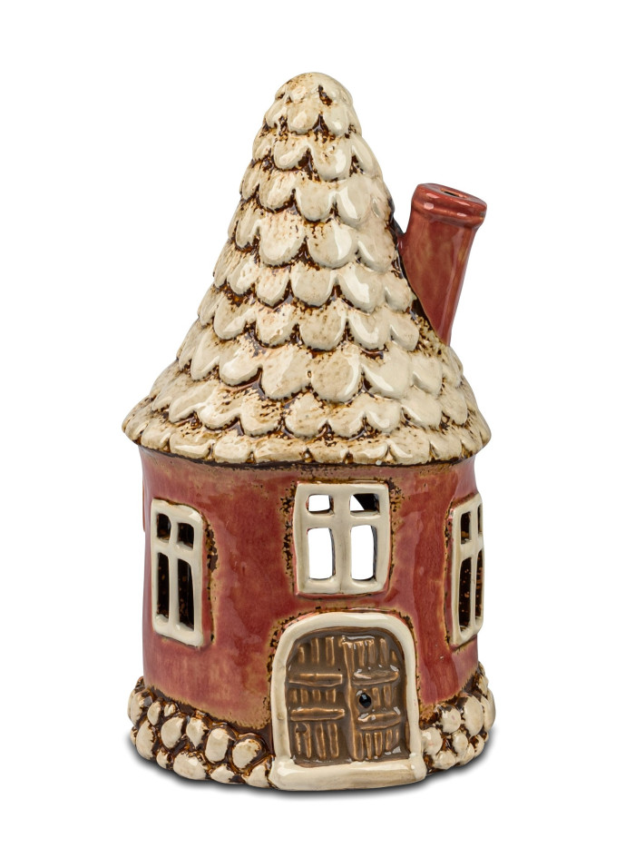 Windlicht Turm Haus 12x21cm Koralle-Creme-Braun