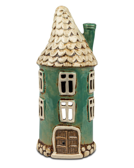 Windlicht Turm Haus 12x21cm Koralle-Creme-Braun