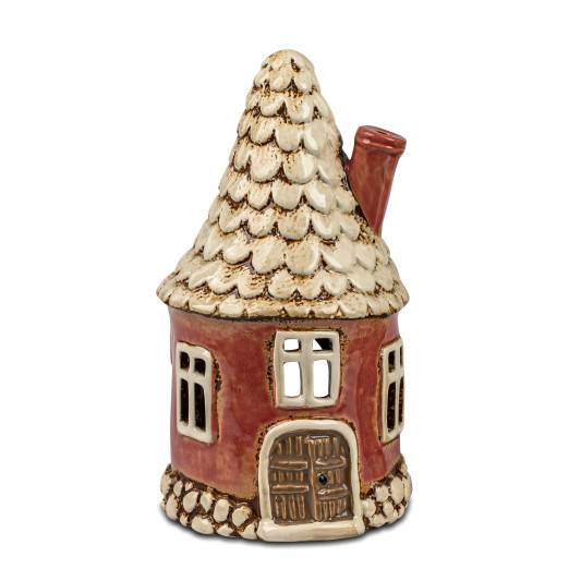Windlicht Turm Haus 12x29cm Seegrün-Creme-Braun