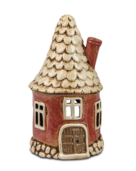 Windlicht Turm Haus 12x29cm Seegrün-Creme-Braun