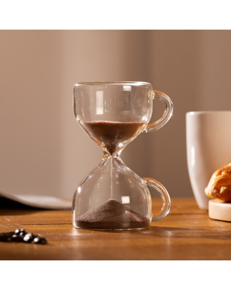 Kaffeepause Sanduhr 15 Minuten Pause, Glas mit Kaffeepulver