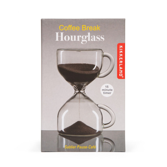 Kaffeepause Sanduhr 15 Minuten Pause, Glas mit Kaffeepulver