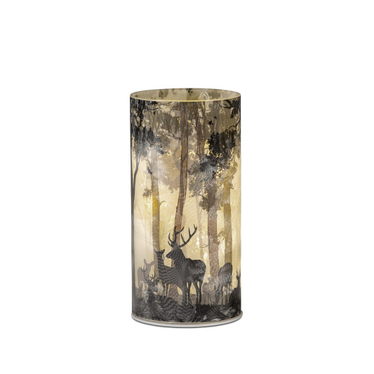 LED Deko Licht Waldlichtung mit Hirsch 16cm, Glas Zylinder