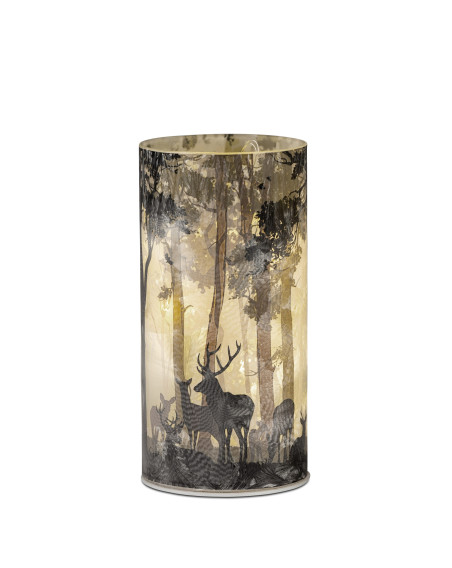 LED Deko Licht Waldlichtung mit Hirsch 16cm, Glas Zylinder
