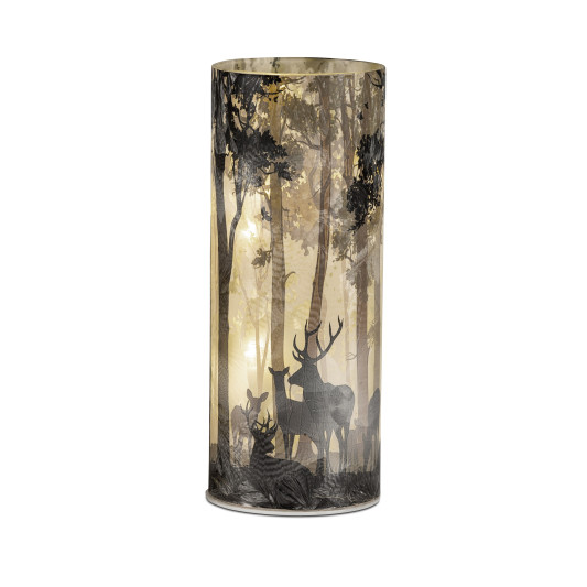 LED Deko Licht Waldlichtung mit Hirsch 20cm, Glas Zylinder