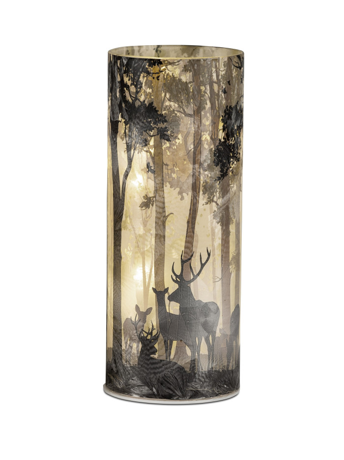 LED Deko Licht Waldlichtung mit Hirsch 20cm, Glas Zylinder
