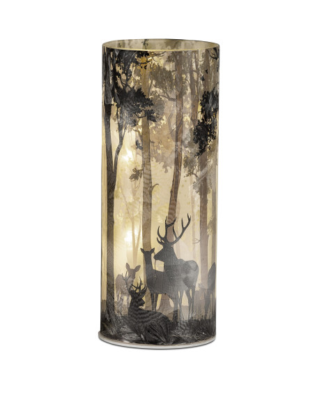 LED Deko Licht Waldlichtung mit Hirsch 20cm, Glas Zylinder